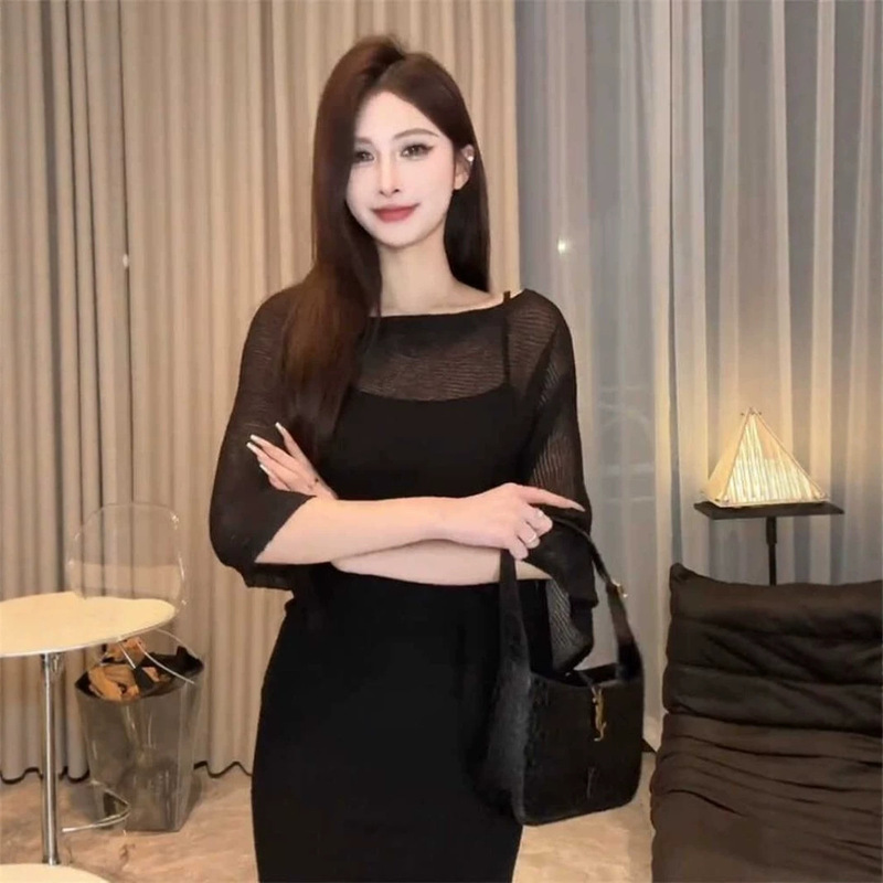 Retro Gray Thin Sexy One-Shoulder Sleeveless Knit Top for Women, Summer Loose Irregular Cape-Style Cover-Up Blouse Retro Gray Thin Sexy One-Shoulder Sleeveless Knit Top for Women, Summer Loose Irregular Cape-Style Cover-Up Blouse