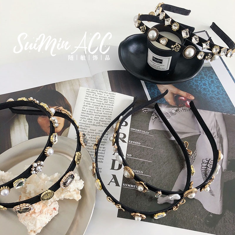 Estilo coreano Internet celebridad aleación rhinestone industria pesada diadema completo diamante barroco borde fino diadema flor arco pelo paquete grutas de pelo
