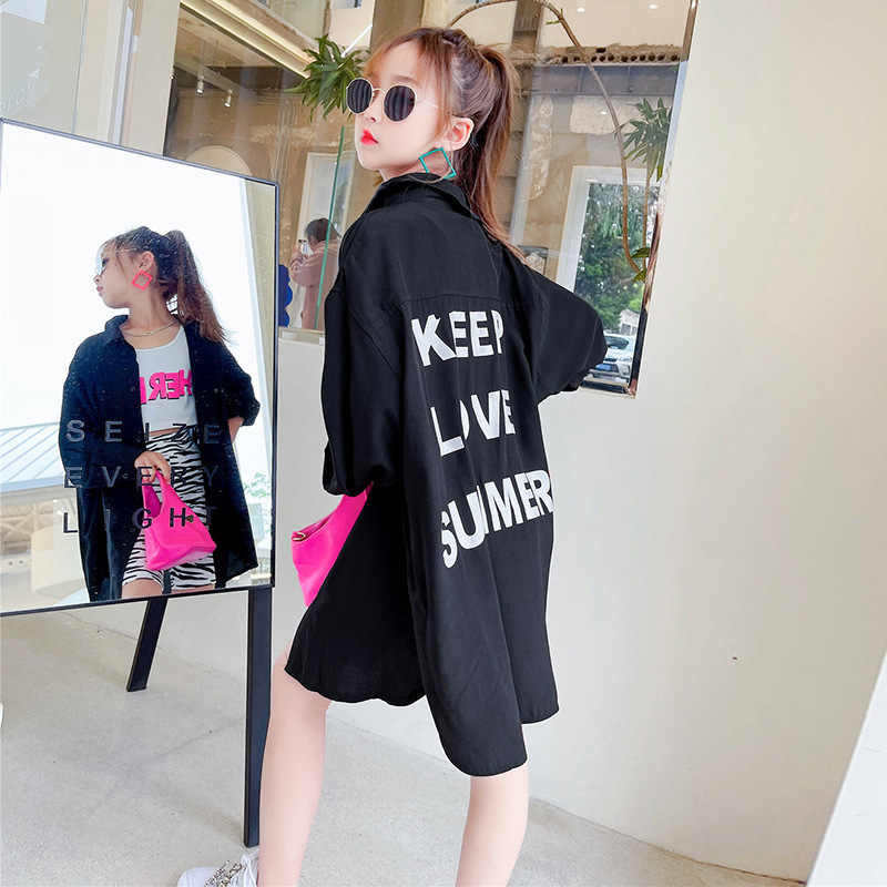 Ladies' Ice Silk Sun Protective Top with Long Length 2024 Summer New Arrival for Middle-Size Children Korean Style Loose and Thin Shirt Fashion Outerwear