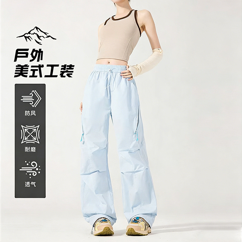Big Brand Blue Quick-Dry Outdoor Pants for Women, Summer Casual Paratrooper Hiking and Mountaineering Pants, Loose Sports Cargo Pants