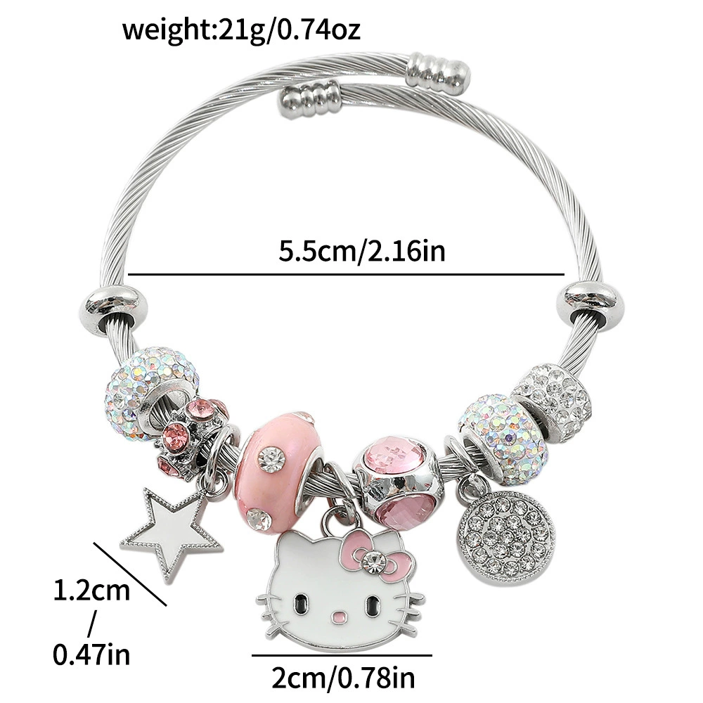 Bracelet (Hello Kitty) Beaded DIY Charm Bracelet, Sanrio Cartoon Motif, 28 g