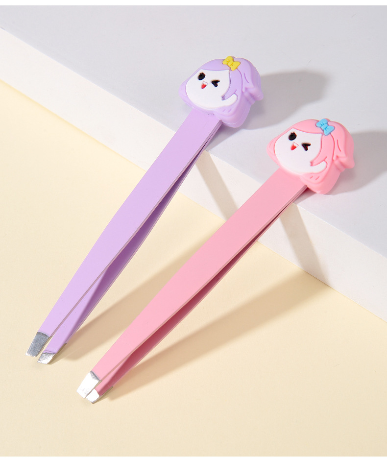 LMLTOP Cute Girl flat and slanted eyebrow tongs, adorable stainless steel eyebrow tongs, hair plucking tongs, tweezers SY525 undefined
