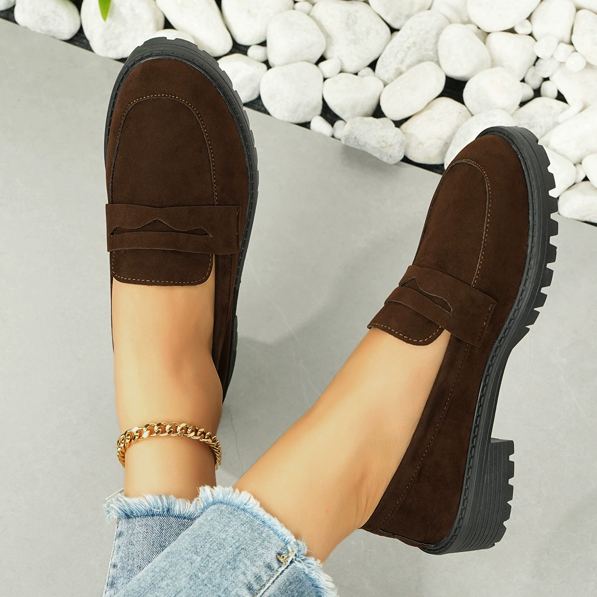 2025 Весна и Осень Внешняя торговля большой размер в британском стиле одна нога кожаные туфли ретро туфли на толстой подошве Lefu повседневные туфли с низким верхом