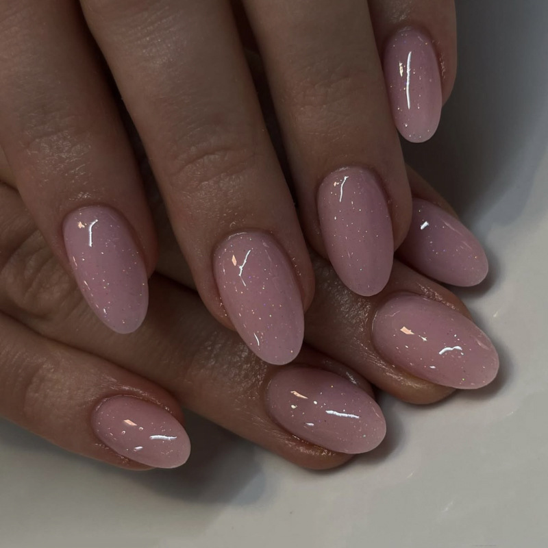 Simple Short Round Wearable Nails Foreign Trade Hot-Selling Manicure Fake Nails Glitter Powder Shiny Wearable Nails