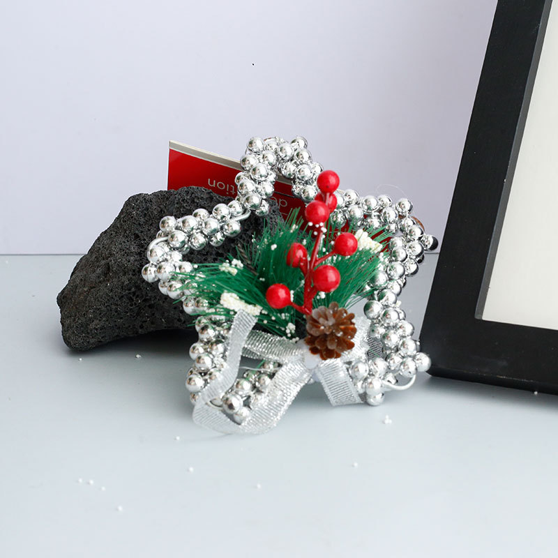 Fábrica de decoraciones de Navidad de plata cinco estrellas guirlandas de árbol de Navidad hechas a mano para vestir colgantes en stock