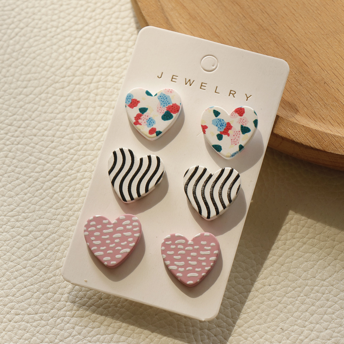 3 Pairs Sweet Color Block Stripe Heart Shape Arylic Valentine's Day Women's Ear Studs display picture 3