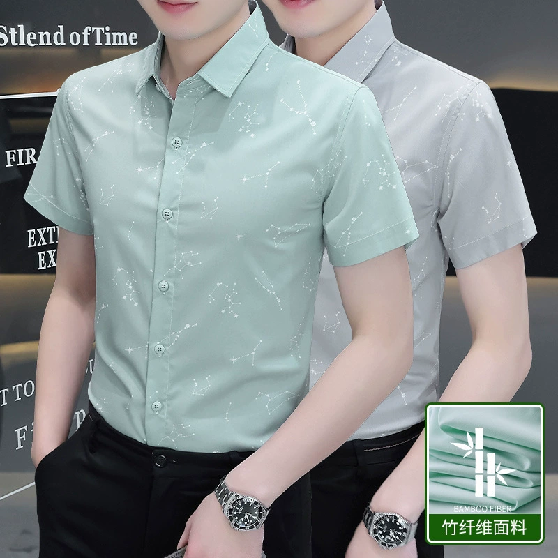 Мужская летняя рубашка-поло из тонкого бамбукового волокна, короткий рукав, ледяной шелк, новинка 2025 года