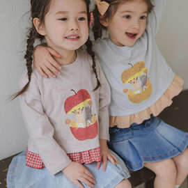 女童打底衫春款2025新款草莓珊韩国儿童女孩洋气格子卡通印花T恤