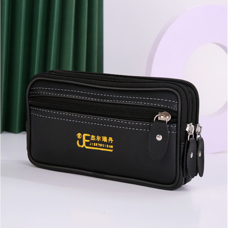 Middle-aged and elderly men wear belt waist bag waist bag mobile phone bag construction site double pull PU leather coin purse