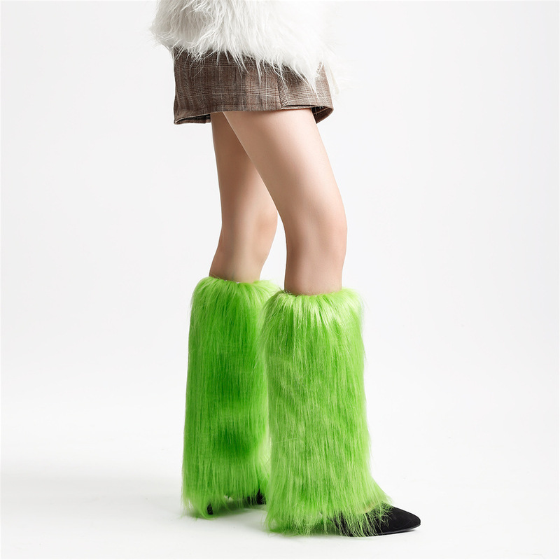 Imitation plush leg cover y2k long hair socks cover sweet cool warm long foot cover subculture slimming shoe cover children's catwalk
