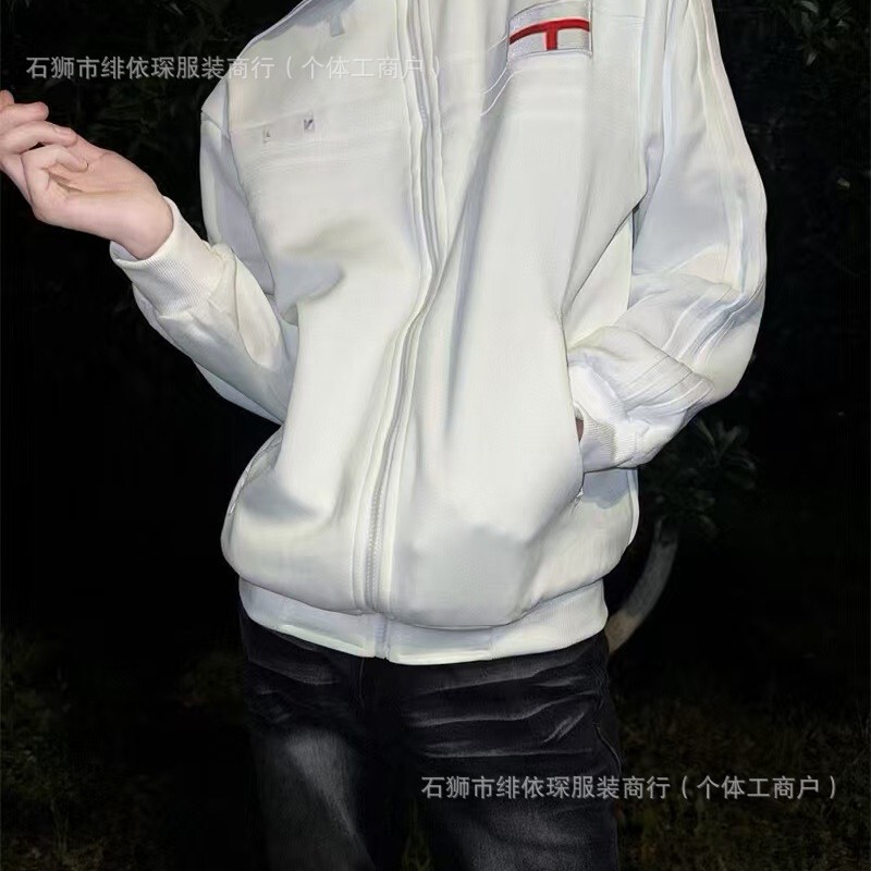 Junjie-England Jacket Spring and Autumn White Training Suit Trendy Brand Turn-down Collar Embroidered Waist-Cinching Vintage Wholesale Junjie-England Jacket Spring and Autumn White Training Suit Trendy Brand Turn-down Collar Embroidered Waist-Cinching Vintage Wholesale