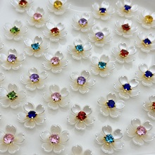 ABS仿贝五瓣花古风diy手工材料发夹配件单爪小花带钻珍珠塑料服饰