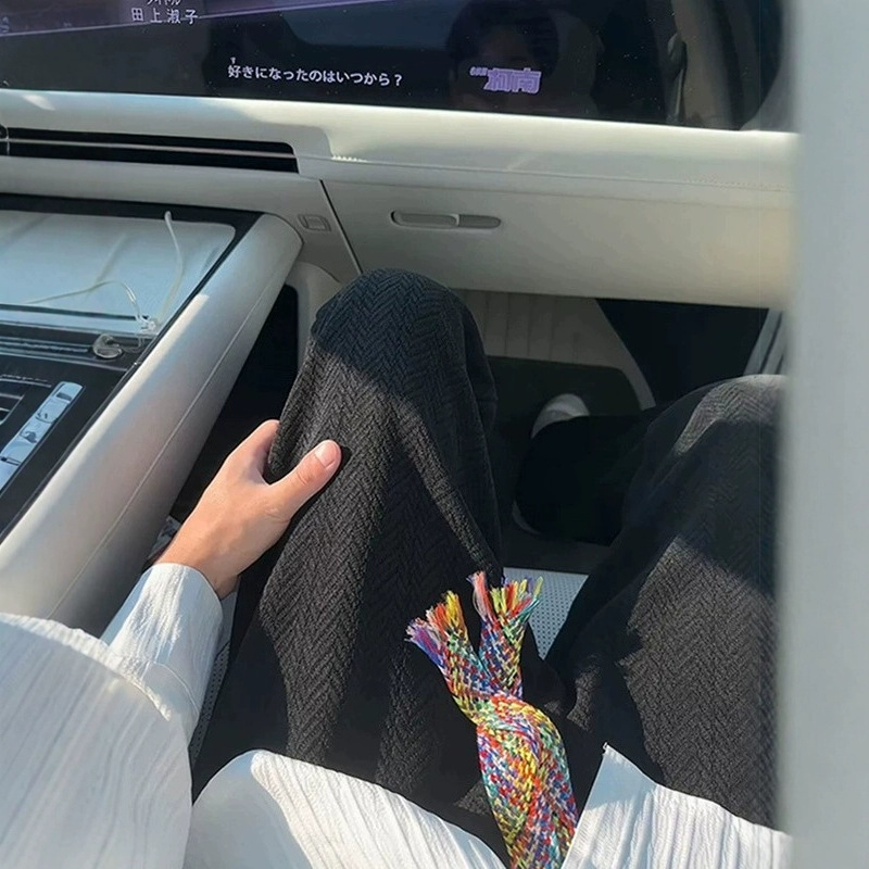 Heavyweight Men's Sweatpants for Autumn and Winter with Wheat Ear Jacquard Design, Loose Straight-Leg Versatile Casual Pants in American Style