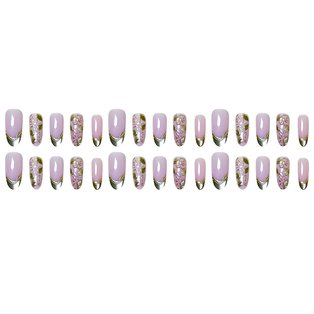 3D estereoscópico Leaf Gold Green Cat Eye Uña francesa 30 piezas de niebla violeta blanca manicura falsa transfronteriza suministro directo image 6