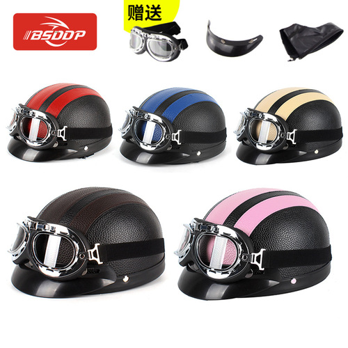 BSDDP factory direct sales motorcycle Harley PU helmet with goggles summer sunshade breathable men's and women's riding half helmet