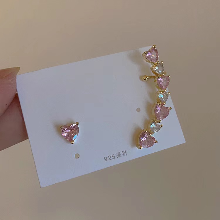 Daily Occasion Alloy Material 1 Pair Sweet Heart Shape Plating Inlay Alloy Zircon Ear Studs