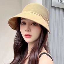 防紫外线太阳帽女大檐可折叠遮阳扎马尾出游草帽户外时尚防晒帽