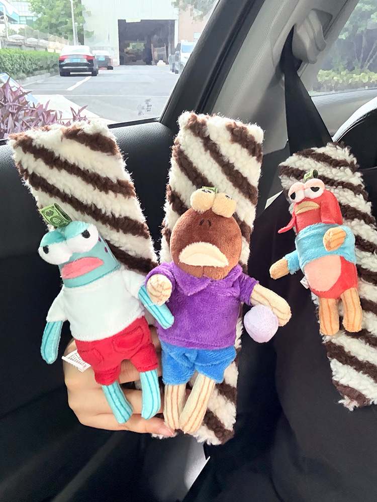 Spongebob Squarepants Bikini Bottom Residents Car Seat Shoulder Protector Plush Doll Seatbelt Decoration Anti-Strangle Imitation Shoulder Pad
