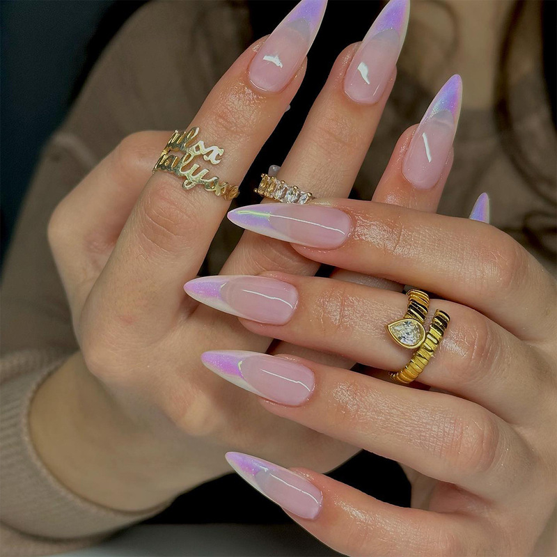 Cross-border Europe and the United States simple solid color hand-worn nail drops fluorescent purple French full coverage nail art fake nail patch