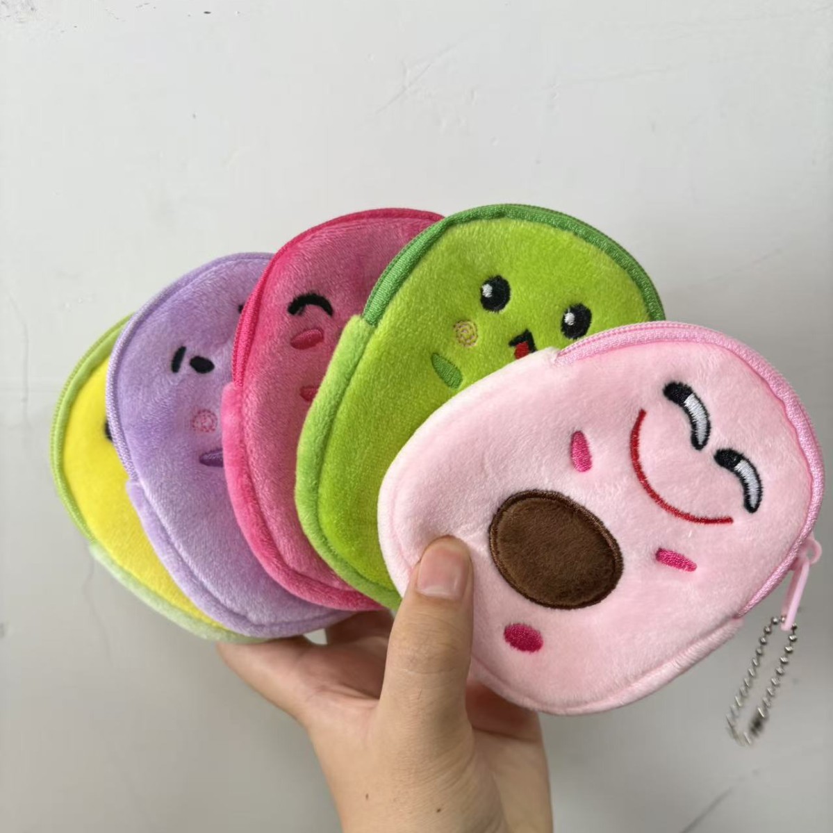 2025 Creative Avocado Zipper Wallet Cartoon Embroidery Mobile Phone Bag Children's Coin Purse Keychain Pendant Wholesale