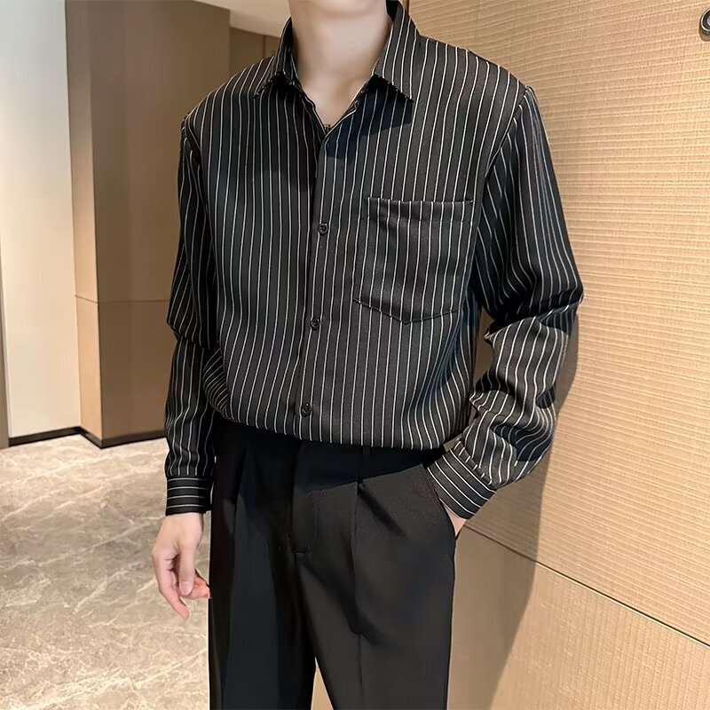 Striped Shirt Men's Spring and Autumn Slim Korean Style Trendy Light Mature Style Casual Men's Sweater Knitwear Striped Shirt Men's Spring and Autumn Slim Korean Style Trendy Light Mature Style Casual Men's Sweater Knitwear