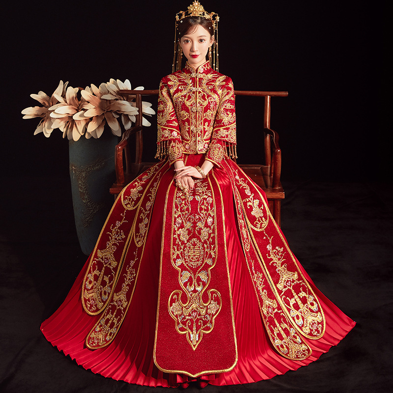 Bridal  Chinese style wedding XiuHe dresses for women photos shooting  XiuHe Bride outfit female Chinese wind toast wedding evening party dresses