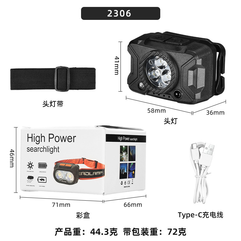 Nuevo faro transfronterizo de tres ojos iluminación de luz al aire libre luz de pesca nocturna larga duración luz de pesca ligera luz de trabajo impermeable