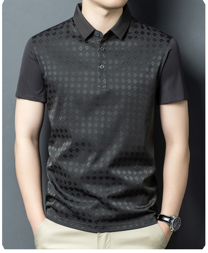 Áo polo nam tay ngắn lụa mulberry chất lượng cao mùa hè — Xám HT2525 chi tiết 10