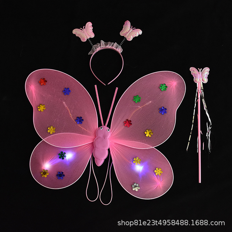 Alas de mariposa luminosas para niños apoyos de disfraces alas de Ángel luminosas 20 luces alas de mariposa conjunto de tres piezas