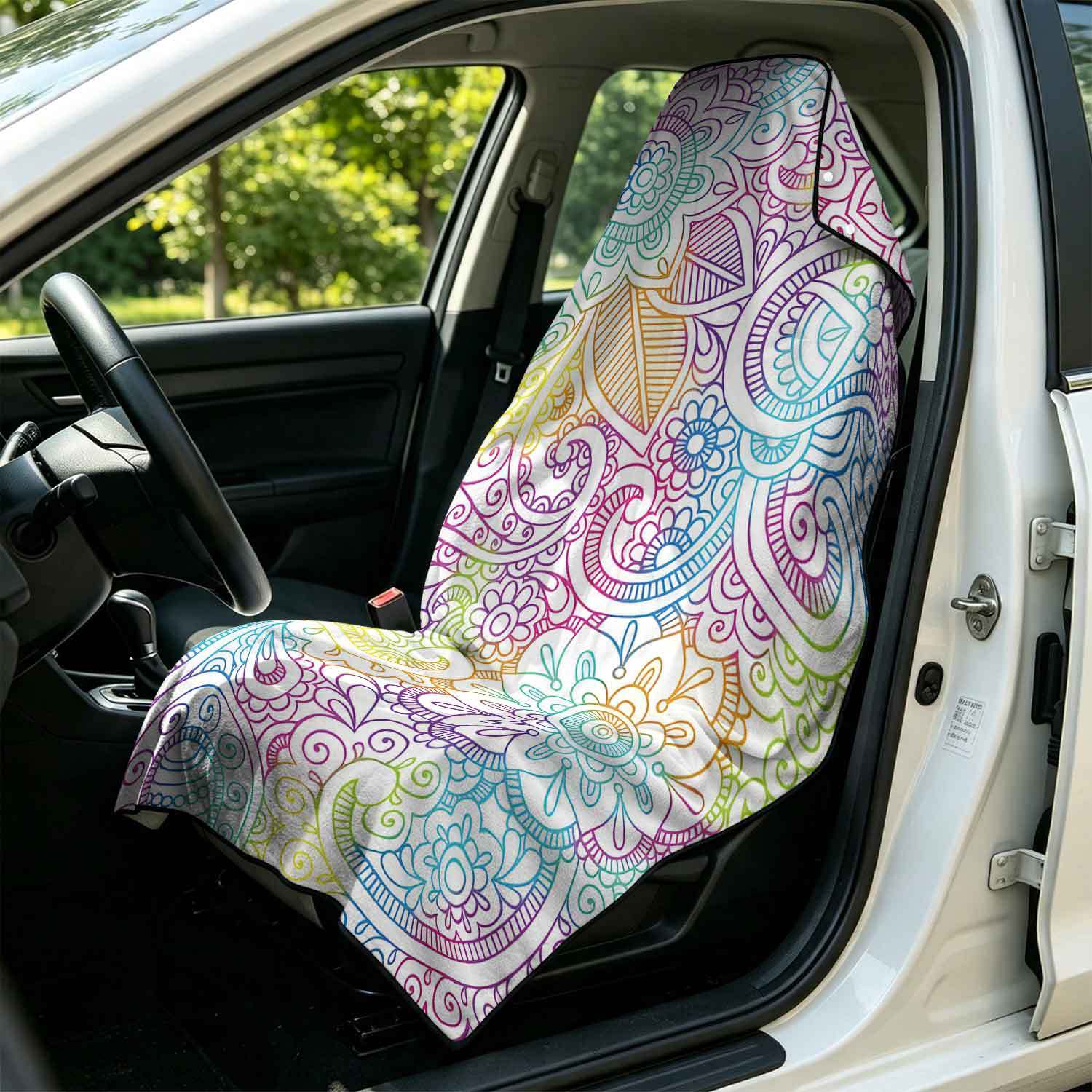 Printed bath towel and car seat cover 2-in-1, ultra-fine fiber outdoor beach and car dual-use universal seat cushion