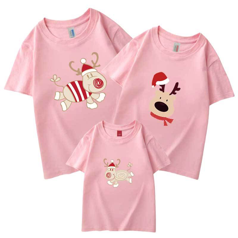Mameluco verano ciervos de Navidad de producción propia de algodón peinado ropa de padres e hijos ropa de clase impresa ropa para niños manga corta cuello redondo Camiseta