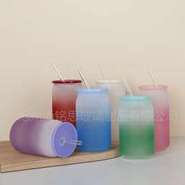 跨境高硼硅磨砂玻璃吸管水杯550ml耐高温咖啡杯450毫升玻璃可乐杯