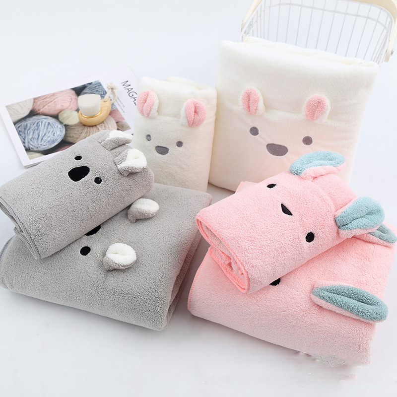 Coral fleece towel bath towel suit three-dimensional cartoon ins wind soft absorbent cute thick student bath towel