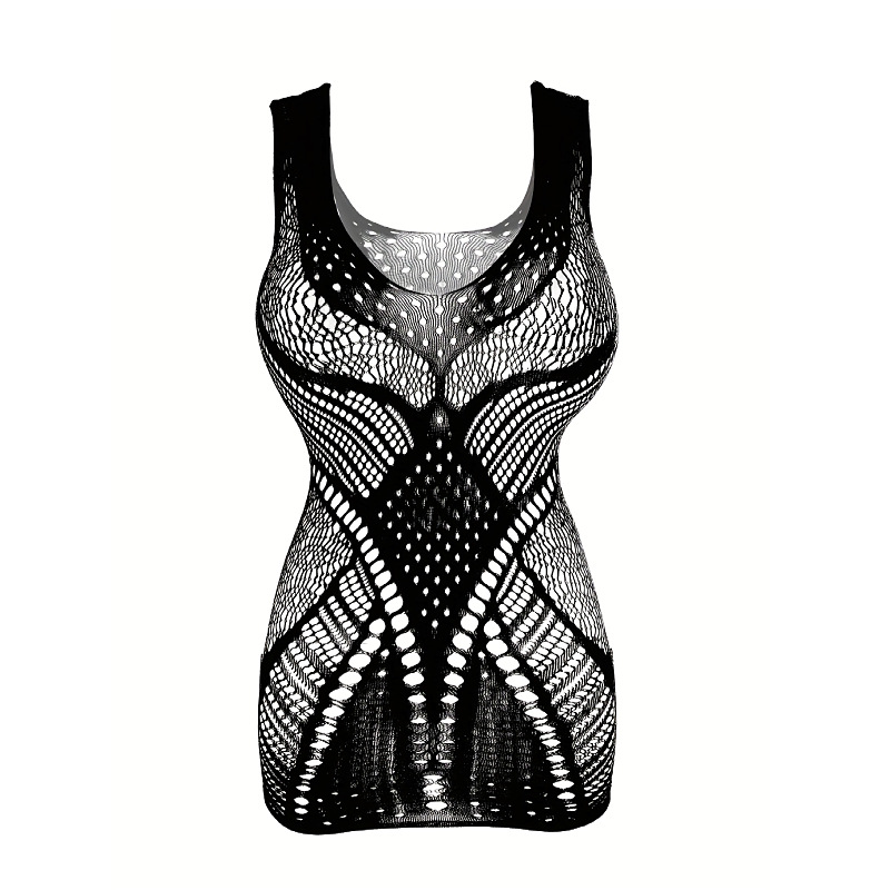Conjunto de lencería sexy Benqian, estilo europeo y americano, talla grande, camiseta sin espalda, falda corta sexy con aberturas, camisón de malla de puro deseo, modelo 9102