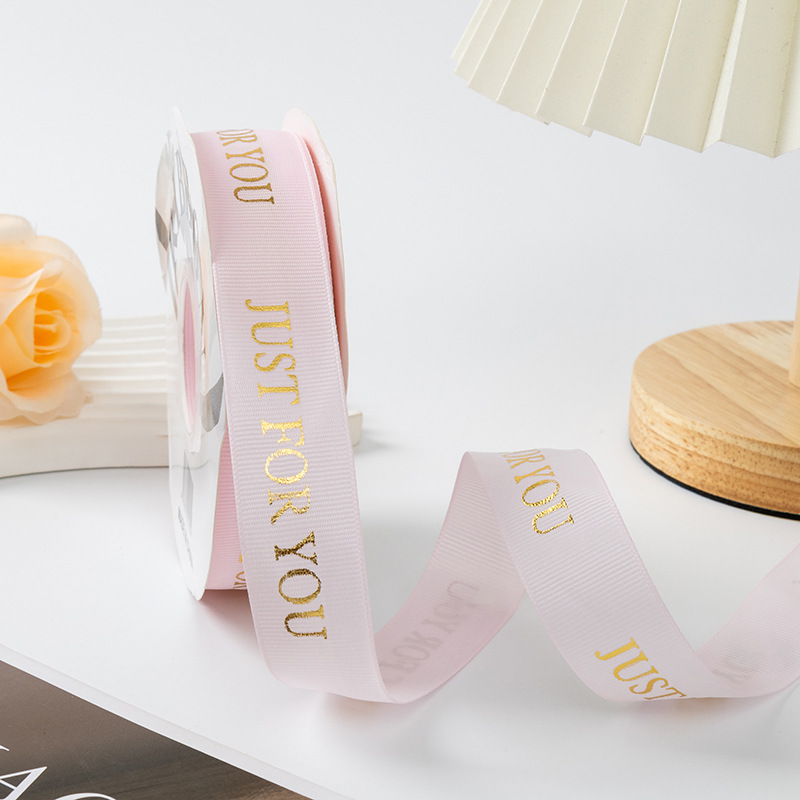 Cinta acanalada bronceada de 2,5 cm al por mayor ramo de flores, cinta de embalaje de regalo, cinta de poliéster, cinta impresa, cinta inglesa al por mayor