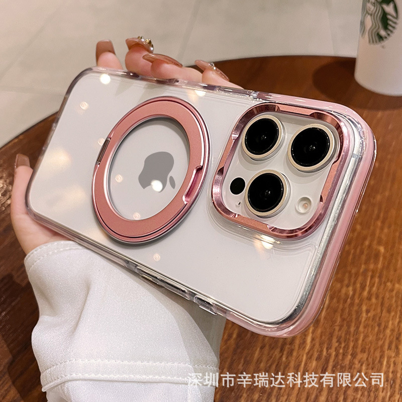 Iphone16 promax携帯電話ケース360回転スタンドマグネットリンゴ15透明転倒防止保護カバー|undefined