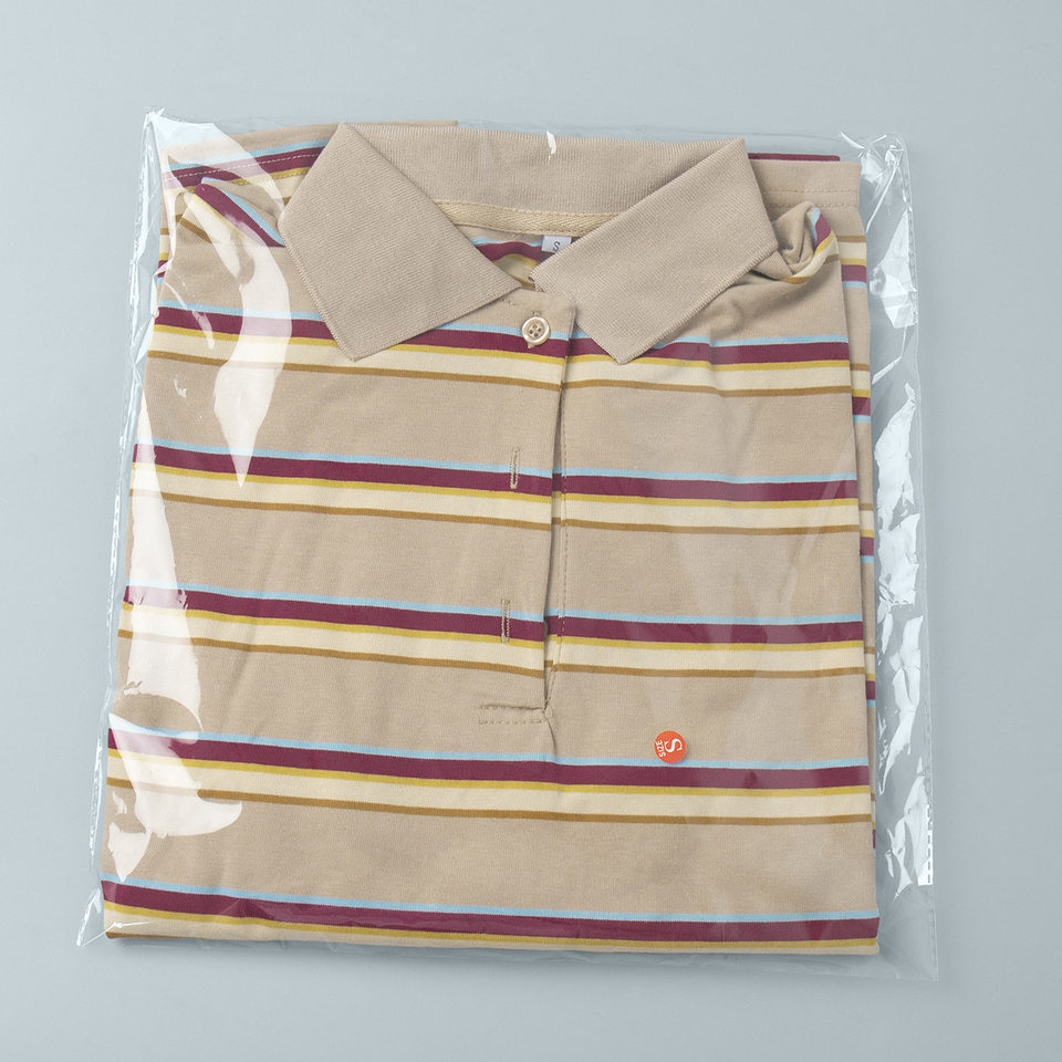 Áo thun nữ sọc dài tay cổ polo dáng rộng phong cách retro — hồng, màu nâu, nâu sẫm, quần kaki chi tiết 27