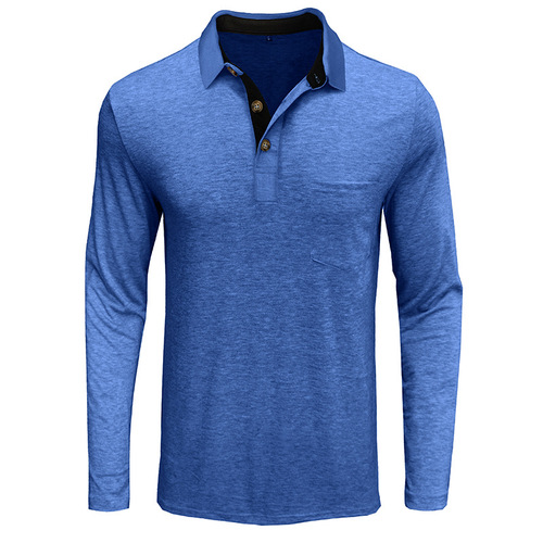 Men's Long-Sleeve Business POLO Shirt T-Shirt European and American Style Top P-Neck