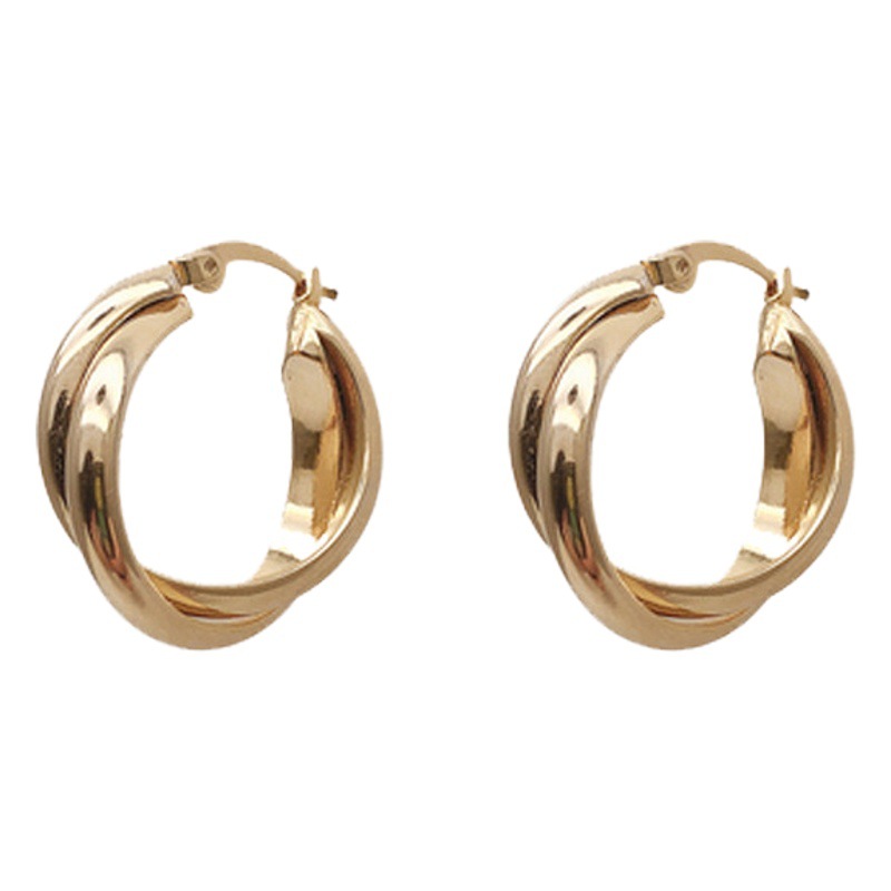 Fashionable Design Gold Double-Layer Round Earrings, Feminine, Versatile and Personalized Earrings, 2025 New Trendy Earrings
