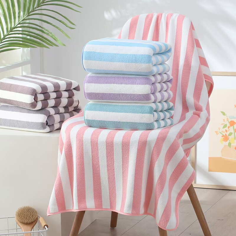 Striped Bath Towel, Coral Velvet, Soft, Skin-Friendly, Absorbent, Quick-Drying, Wrap Towel, Gift, Household, Colorful, High-Value Gift Box Striped Bath Towel, Coral Velvet, Soft, Skin-Friendly, Absorbent, Quick-Drying, Wrap Towel, Gift, Household, Colorful, High-Value Gift Box