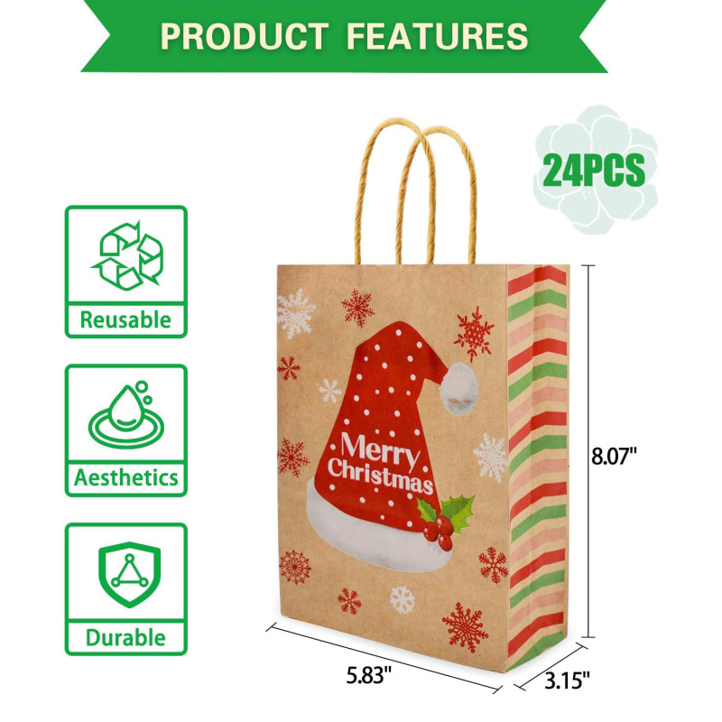 24クリスマスギフトバッグクリスマス紙袋クリスマスプレゼントクリスマススナックバッグ祝日紙ギフトバッグパーティーギフトバッグ|undefined