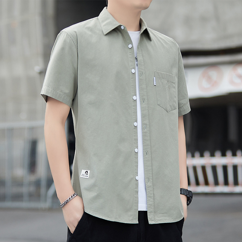 2026 Summer New Style Pure Cotton Short-Sleeved Shirt for Men, Korean Style Slim Fit, Handsome and Versatile Trendy Shirt Top for Young People