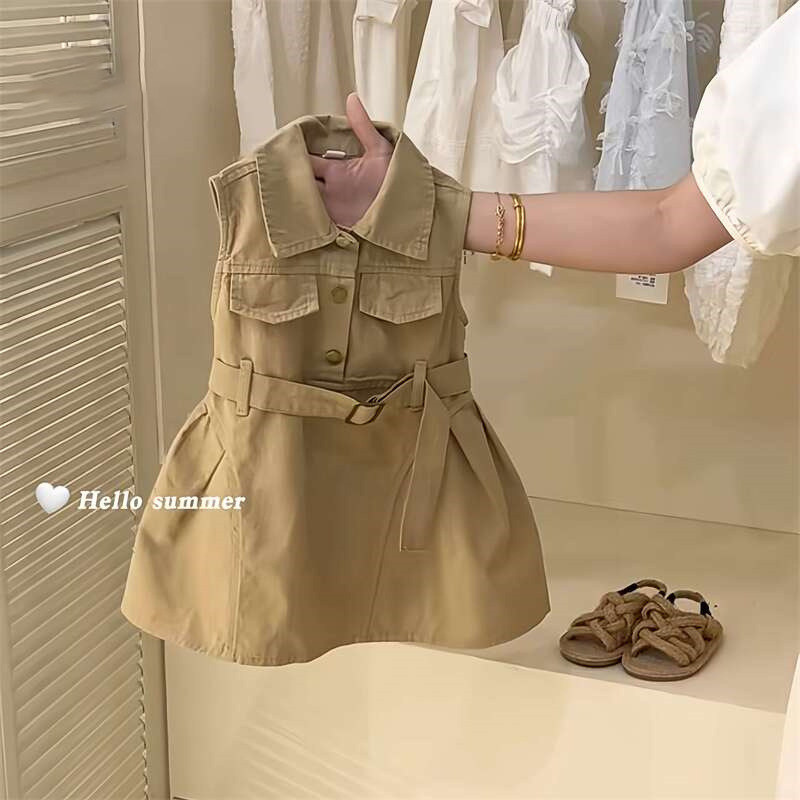 Korean-style children's clothing 2025 summer new model girls' sleeveless dress baby fashion design workwear dress tank dress