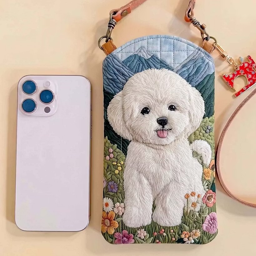 2026TEMU New Digital Print Quilted Embroidered Mobile Phone Bag, Convenient for Going Out, with Lanyard, Crossbody Mobile Phone Bag, Cross-Border