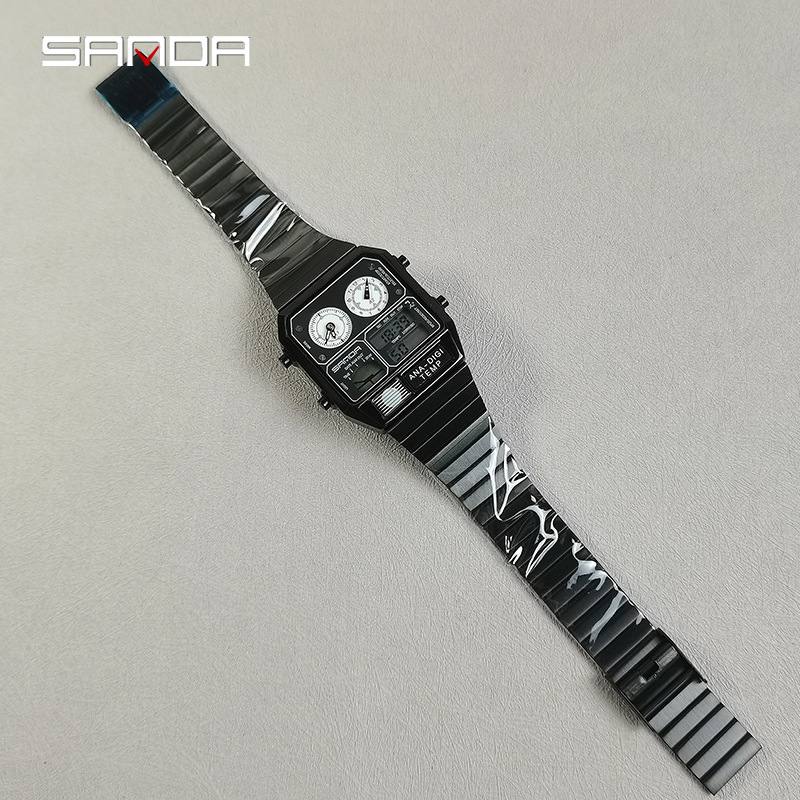 SANDA SANDA 3192 reloj electrónico de acero cuadrado reloj electrónico de temperatura cronómetro nocturno multifuncional