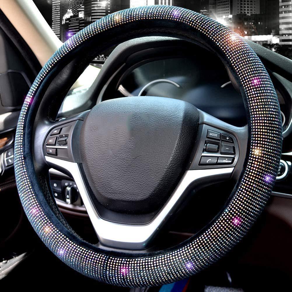 Source Factory Cross-Border Car Diamond-Studded Steering Wheel Cover with Inner Ring, Full Rhinestone Car Interior Handle Cover