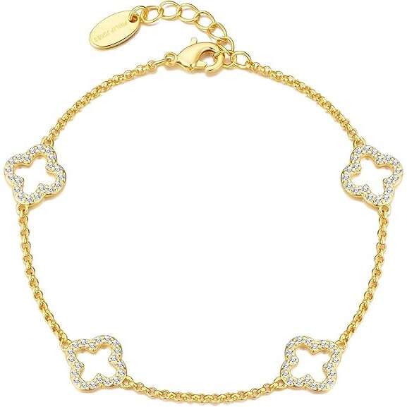 New Simple Lucky Four-Leaf Clover Anklet Bracelet for Women French Sweet High-End Zircon Hollow Four-Leaf Flower Anklet New Simple Lucky Four-Leaf Clover Anklet Bracelet for Women French Sweet High-End Zircon Hollow Four-Leaf Flower Anklet