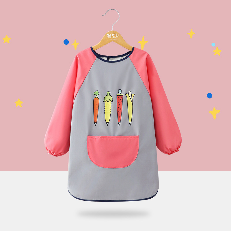 子供用防水絵画服幼稚園プリントスモックスタジオプリント防水逆着用エプロン男の子と女の子用|undefined