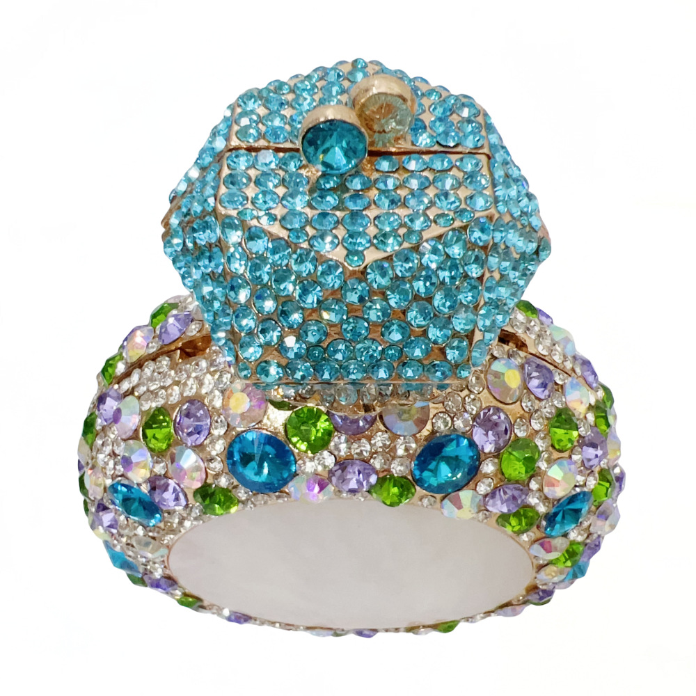Túi clutch nữ đính đá hình vỏ sò tròn, đựng nước hoa, cầm tay dạ hội — Đế vàng/màu tím xanh, hồng, sâm panh, Bạc AB