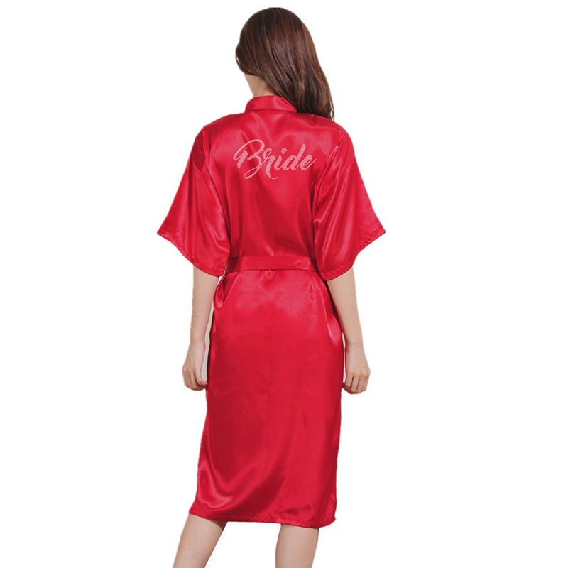 Summer Diamond-encrusted Bride Women Thin Silk Long Cardigan Nightgown Wedding Bride Makeup Morning Gown Wedding Gown